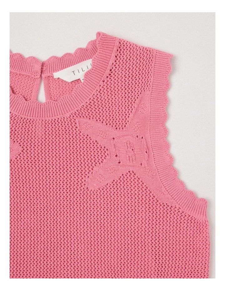 Sleeveless Crochet Knit Tank with Scallop Hem in Pink image 2