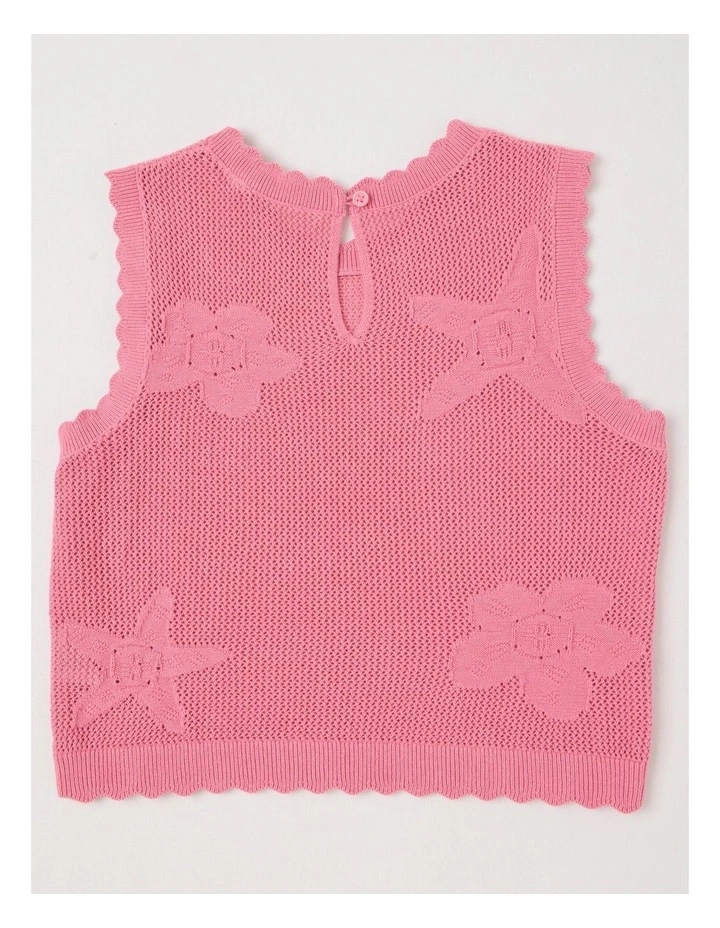 Sleeveless Crochet Knit Tank with Scallop Hem in Pink image 3