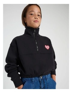 1/4 Zip Cropped Sweat Top in Black