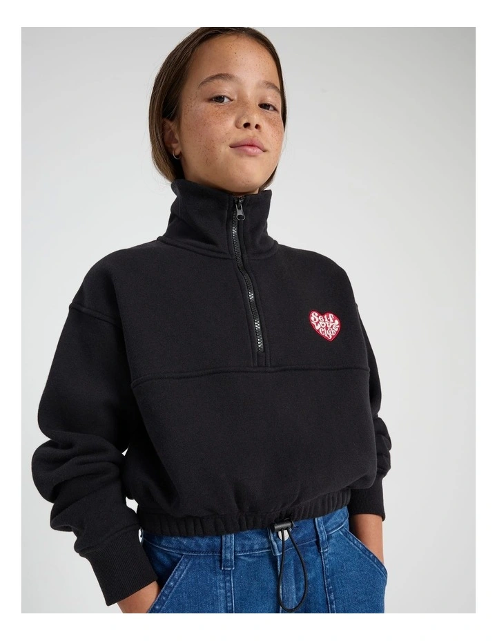 1/4 Zip Cropped Sweat Top in Black image 1