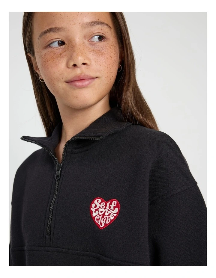 1/4 Zip Cropped Sweat Top in Black image 3
