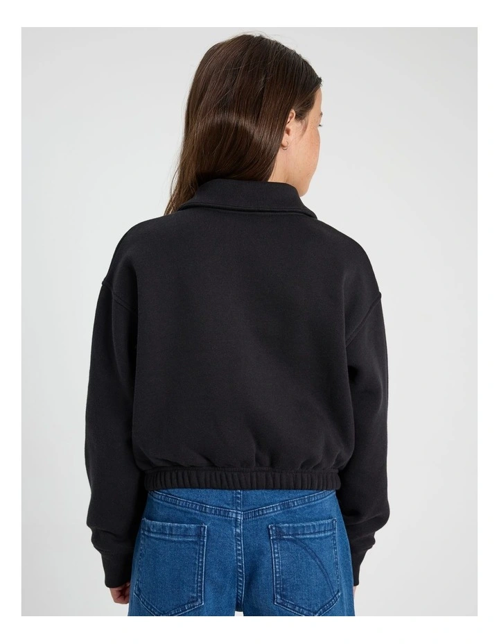 1/4 Zip Cropped Sweat Top in Black image 4