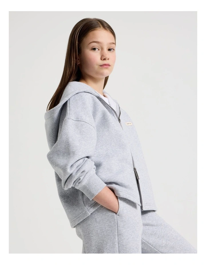 Sunday Club Boxy Fit Zip Thru Hoodie in Grey Marle image 1