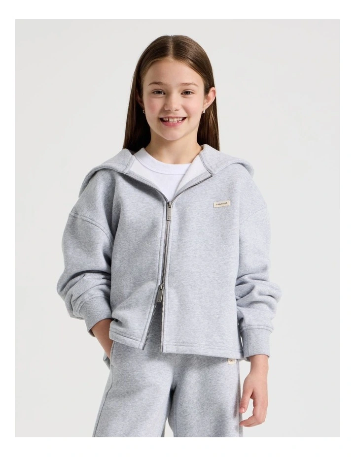 Sunday Club Boxy Fit Zip Thru Hoodie in Grey Marle image 3