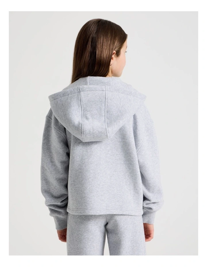 Sunday Club Boxy Fit Zip Thru Hoodie in Grey Marle image 6