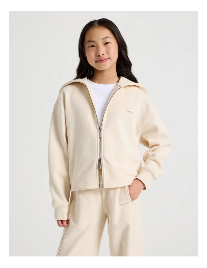 Sunday Club Boxy Fit Zip Thru Hoodie in Ecru image 3