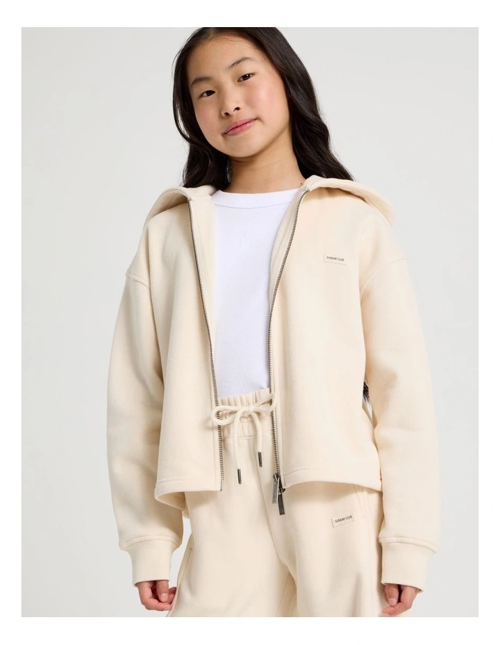 Sunday Club Boxy Fit Zip Thru Hoodie in Ecru image 4