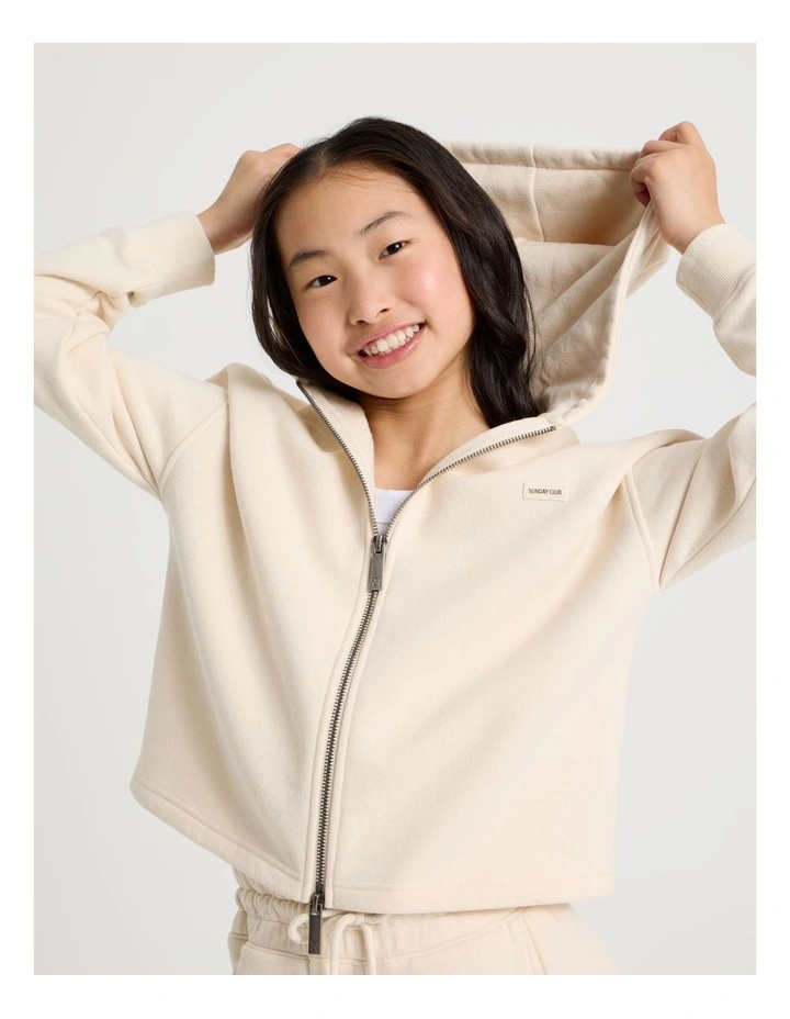 Sunday Club Boxy Fit Zip Thru Hoodie in Ecru image 5