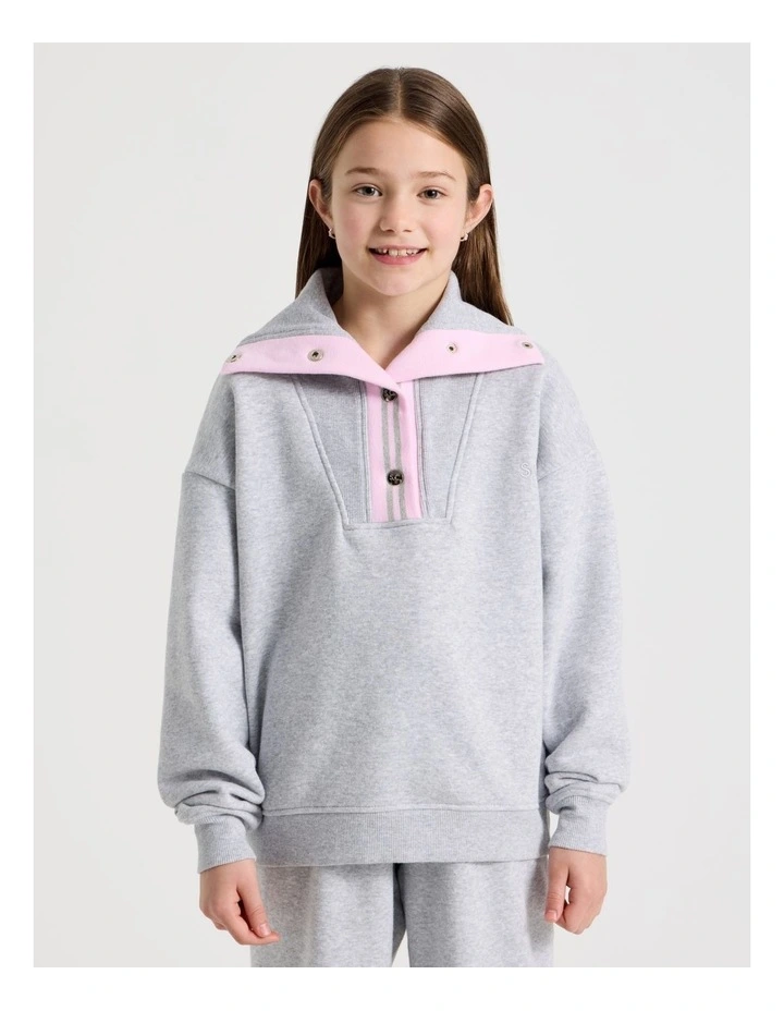 1/4 Zip Sweat Top in Grey image 3