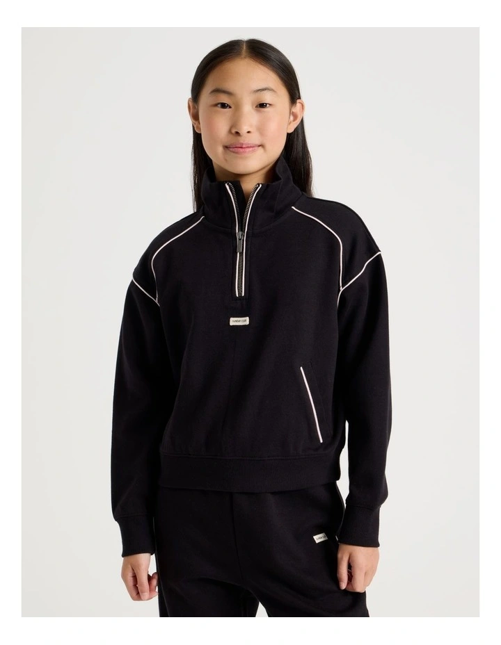 Sunday Club Oversized 1/4 Zip Jumper in Black image 3