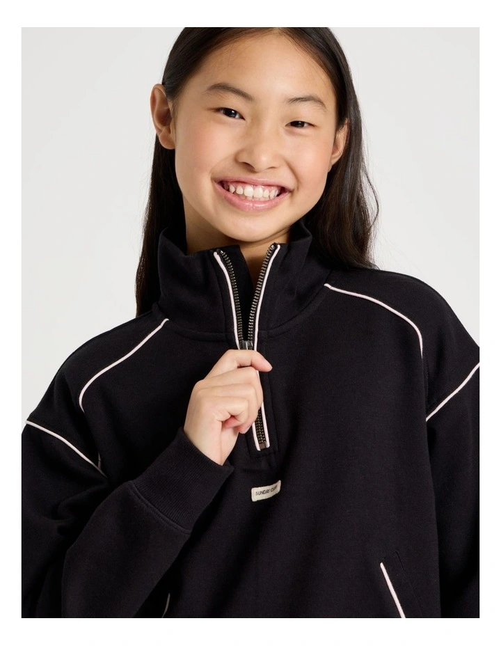 Sunday Club Oversized 1/4 Zip Jumper in Black image 4