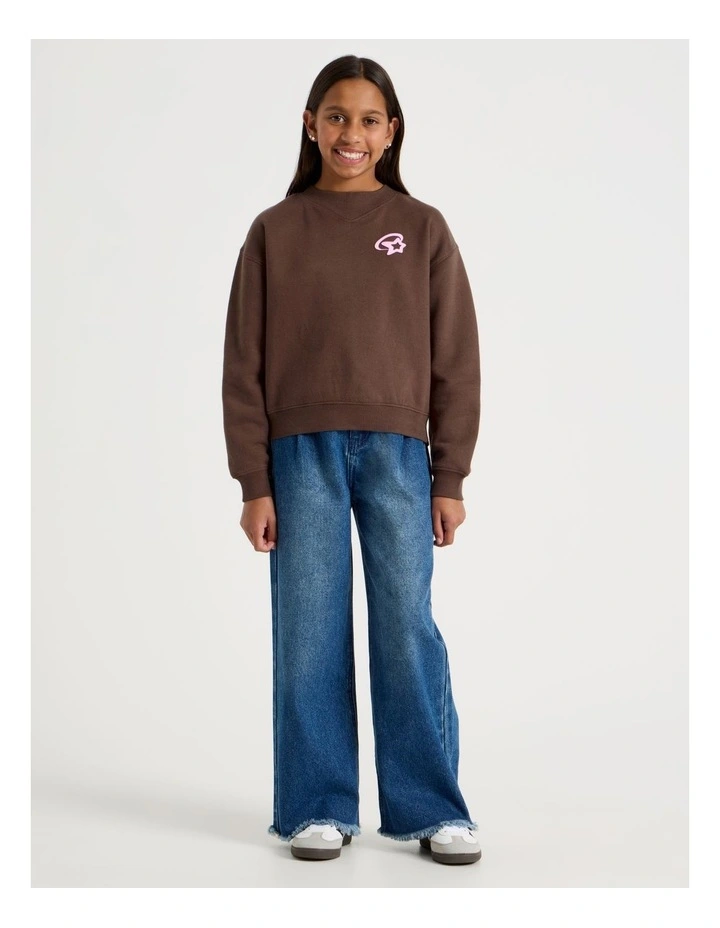 Crew Jumper with Chrome Graphic in Brown image 2