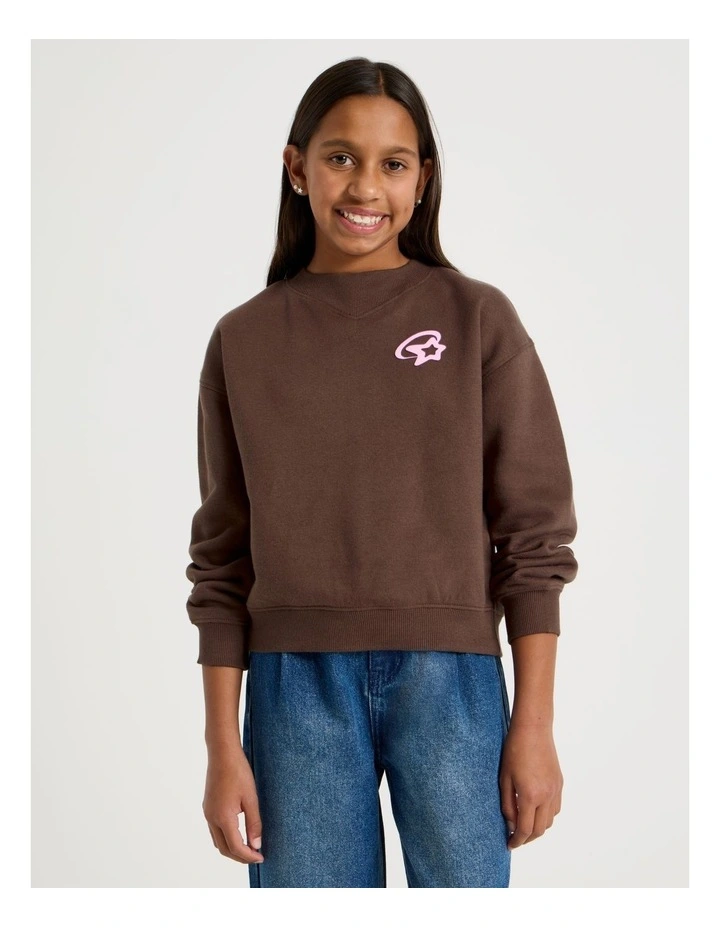 Crew Jumper with Chrome Graphic in Brown image 3
