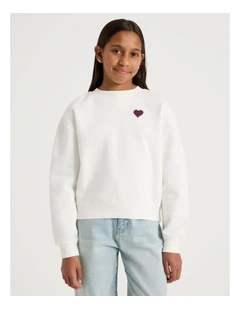 Crew Jumper with Puff Print in White