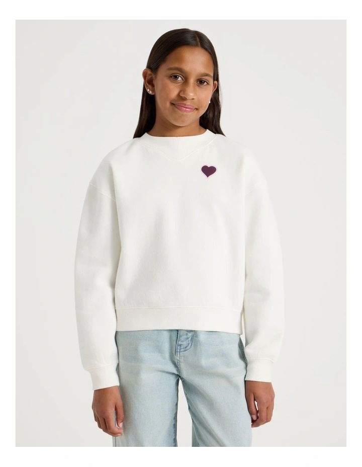 Crew Jumper with Puff Print in White image 1