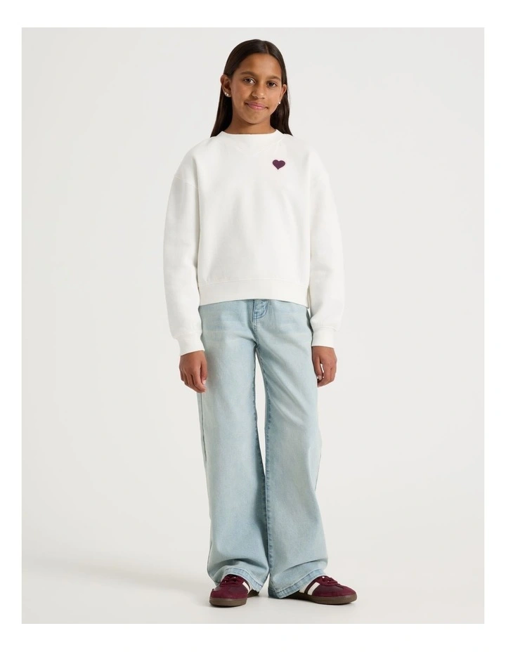 Crew Jumper with Puff Print in White image 2
