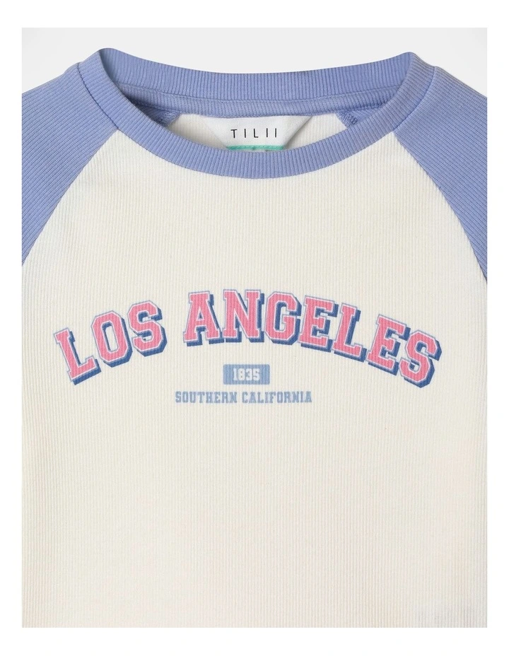Long Sleeve Rib Raglan Top in Light Blue image 2