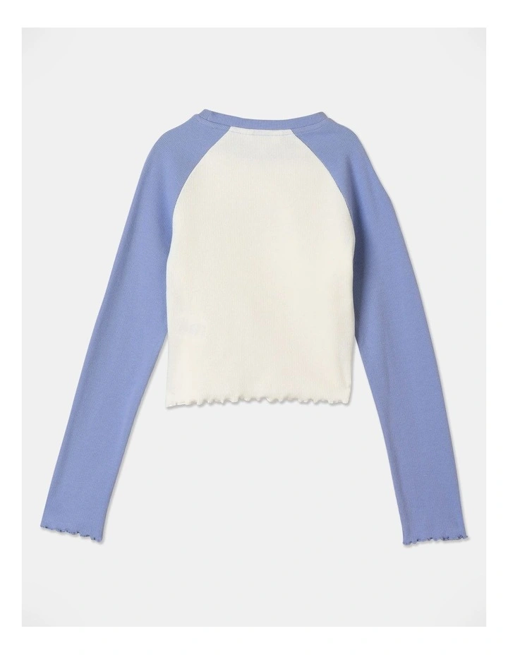 Long Sleeve Rib Raglan Top in Light Blue image 4