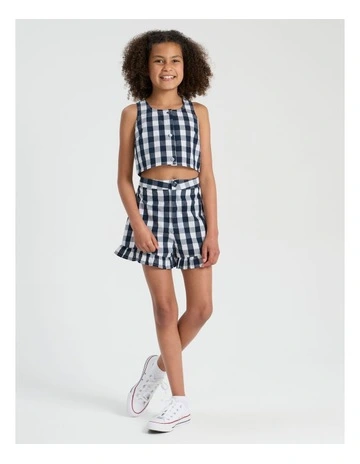 Woven Button Front Crop in Navy