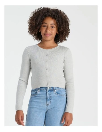 Crew Neck Cardigan in Grey Marle