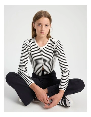 Crew Neck Cardigan in White