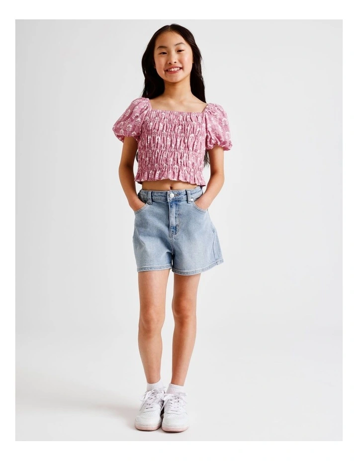 Short Sleeve Rayon Puff Sleeve Top in Floral Dusty Pink image 5