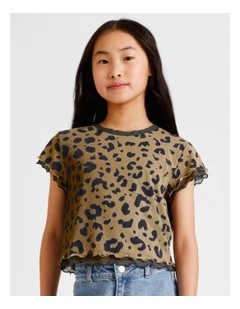 Short Sleeve Mesh Tee in Leopard and Brown