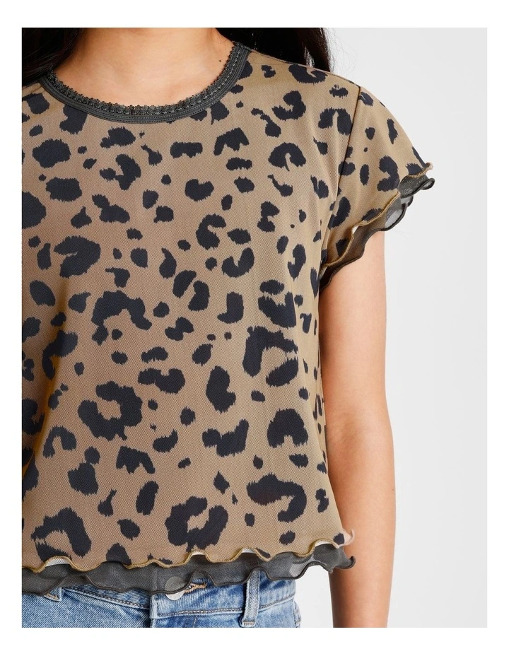 Short Sleeve Mesh Tee in Leopard and Brown image 3