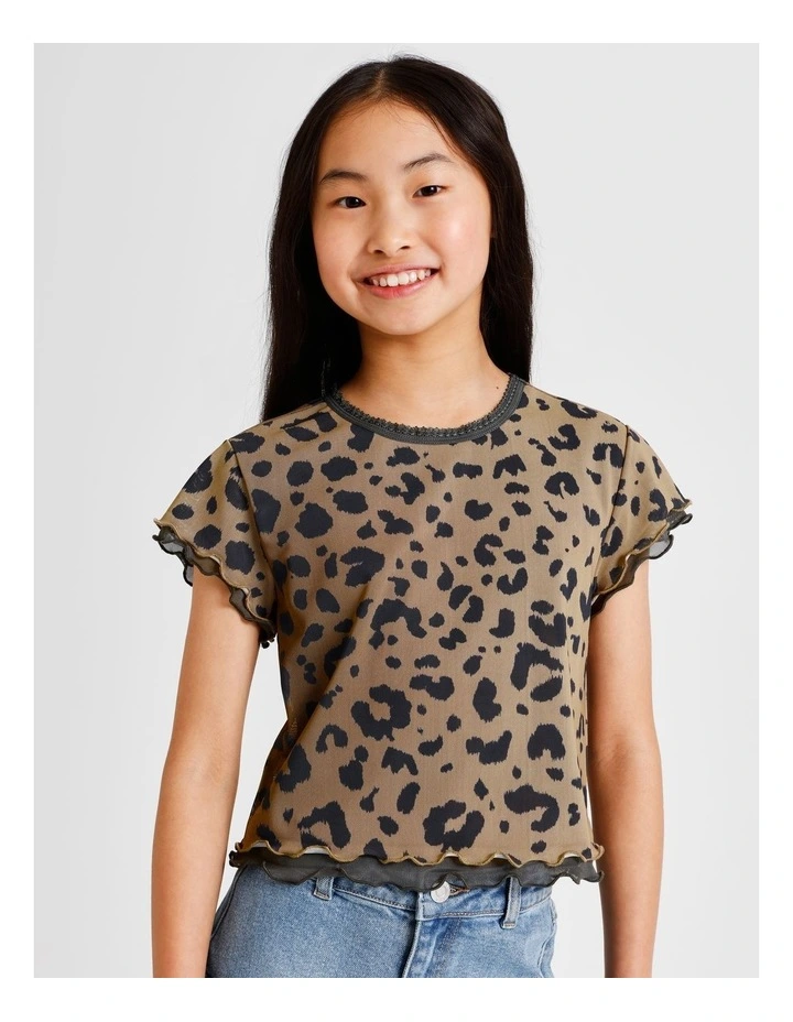 Short Sleeve Mesh Tee in Leopard and Brown image 4