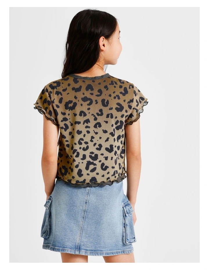Short Sleeve Mesh Tee in Leopard and Brown image 5