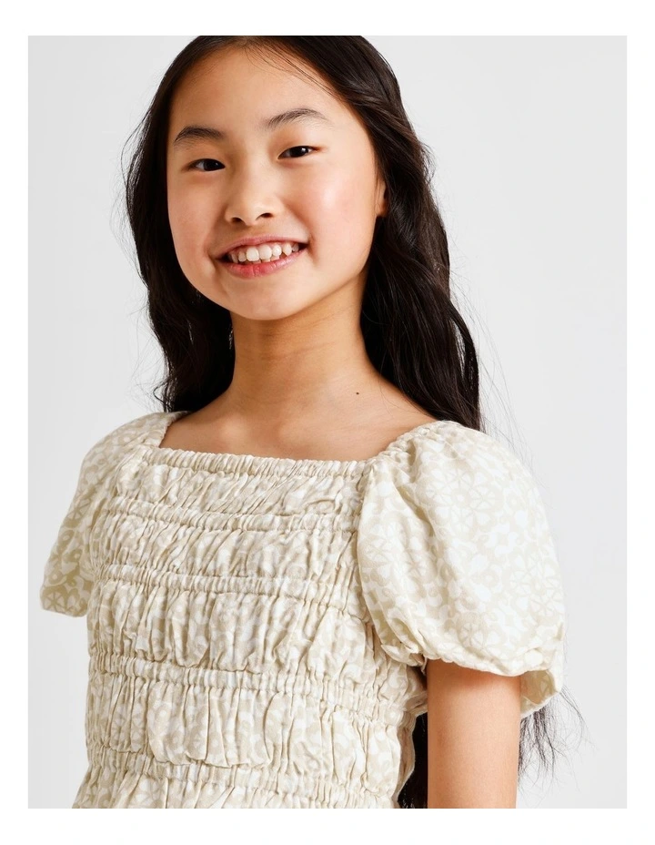 Short Sleeve Rayon Puff Sleeeve Top in Floral and White image 3