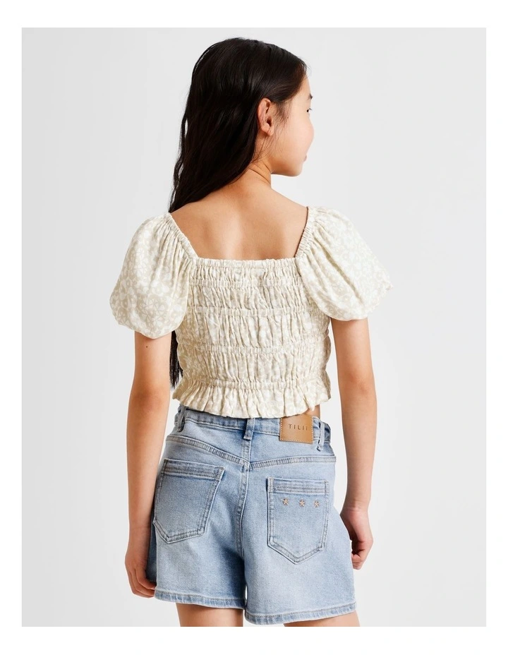Short Sleeve Rayon Puff Sleeeve Top in Floral and White image 5