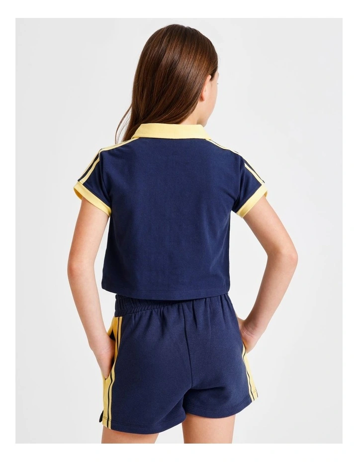 Short Sleeve Cropped Jersey Polo in Navy with Yellow Stripe image 5