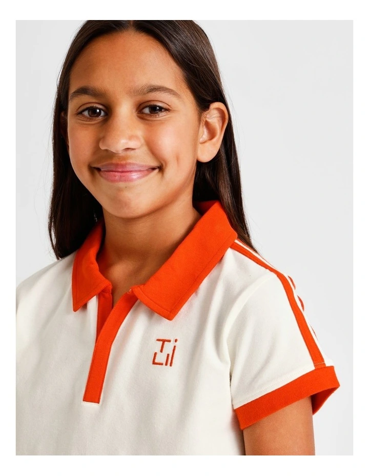 Short Sleeve Cropped Jersey Polo in Ecru with Red Stripe image 2