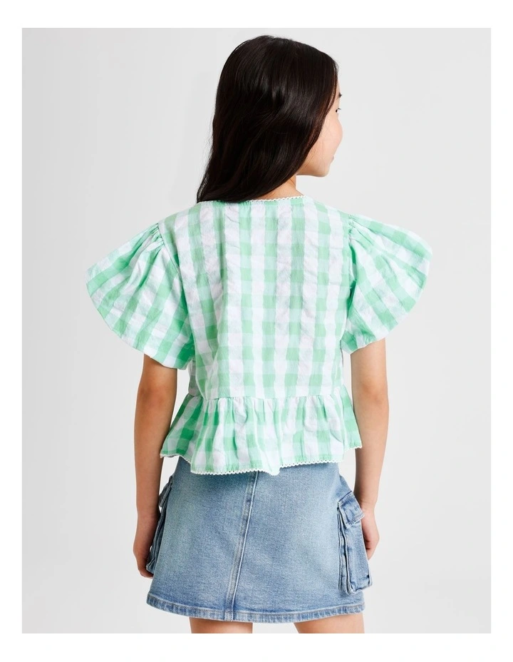 Short Sleeve Peplum Top in Sage Gingham image 4