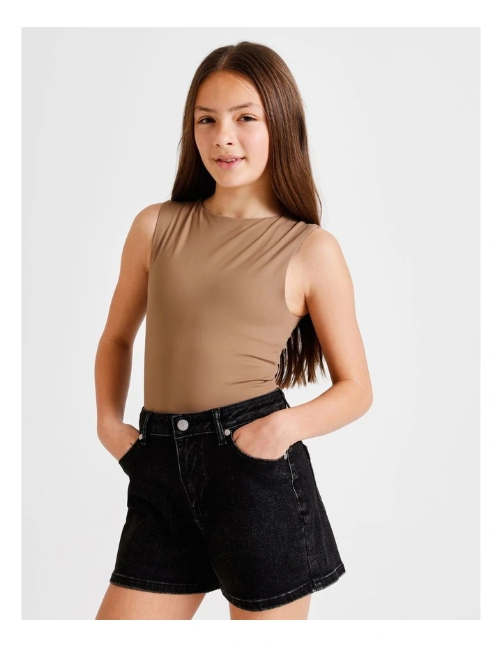 Sleeveless Soft Touch Bodysuit in Brown image 2