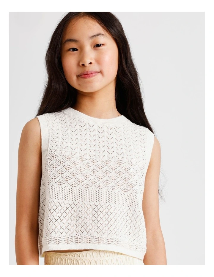 Sleeveless Crochet Tank in Ecru image 3