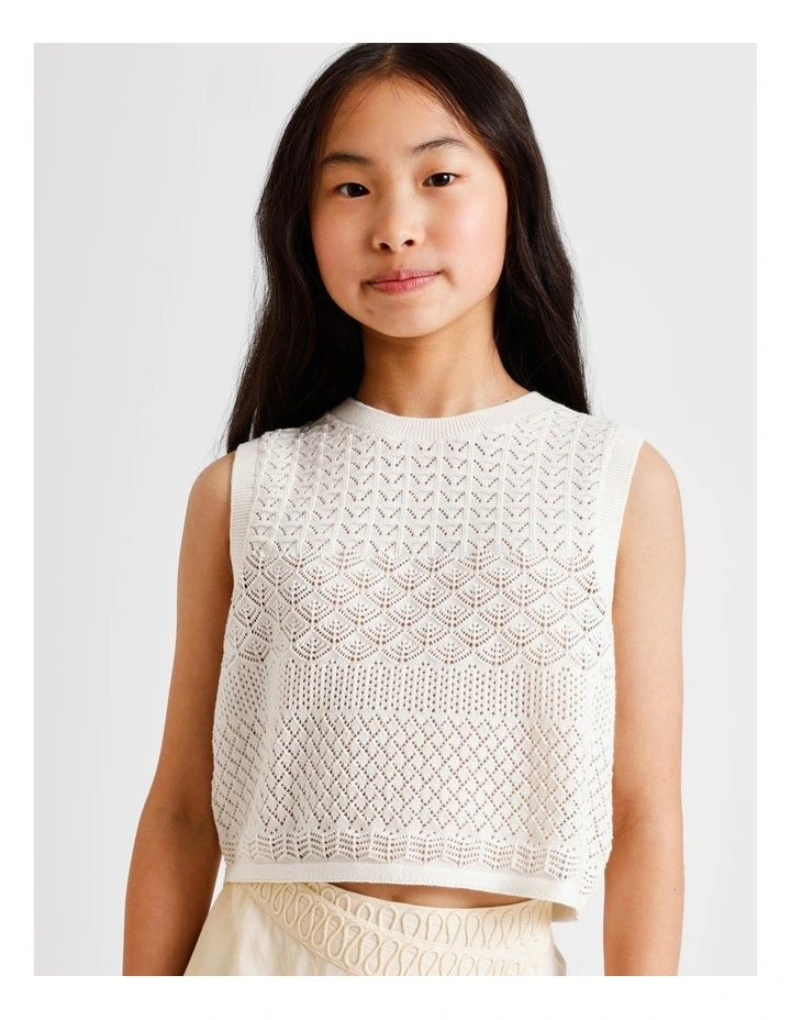 Sleeveless Crochet Tank in Ecru image 4