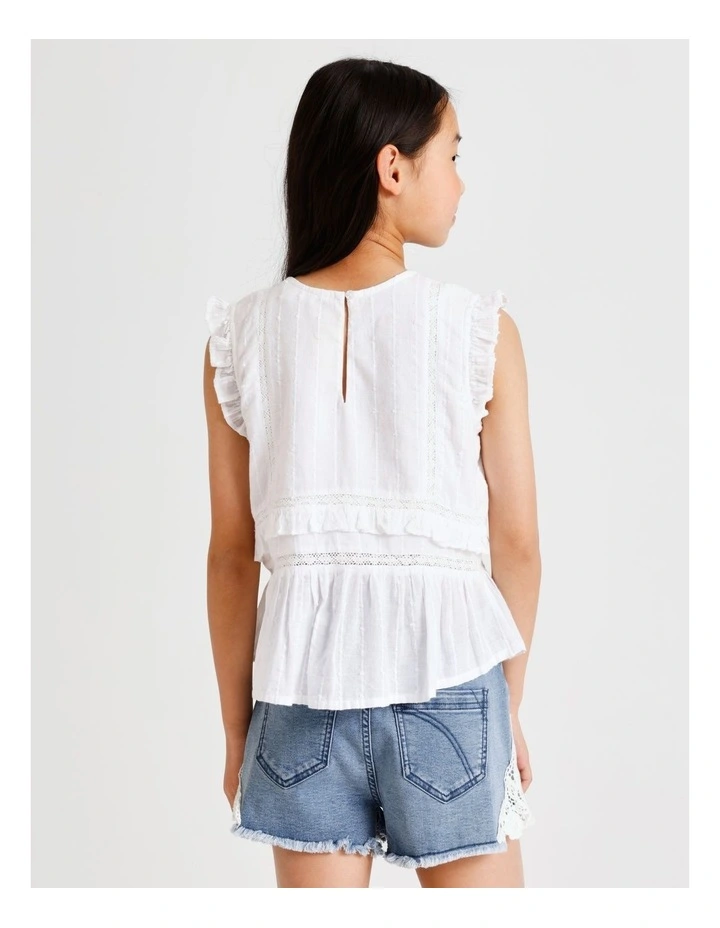 Short Sleeve Dobby Top with Pin Tucks in White image 5