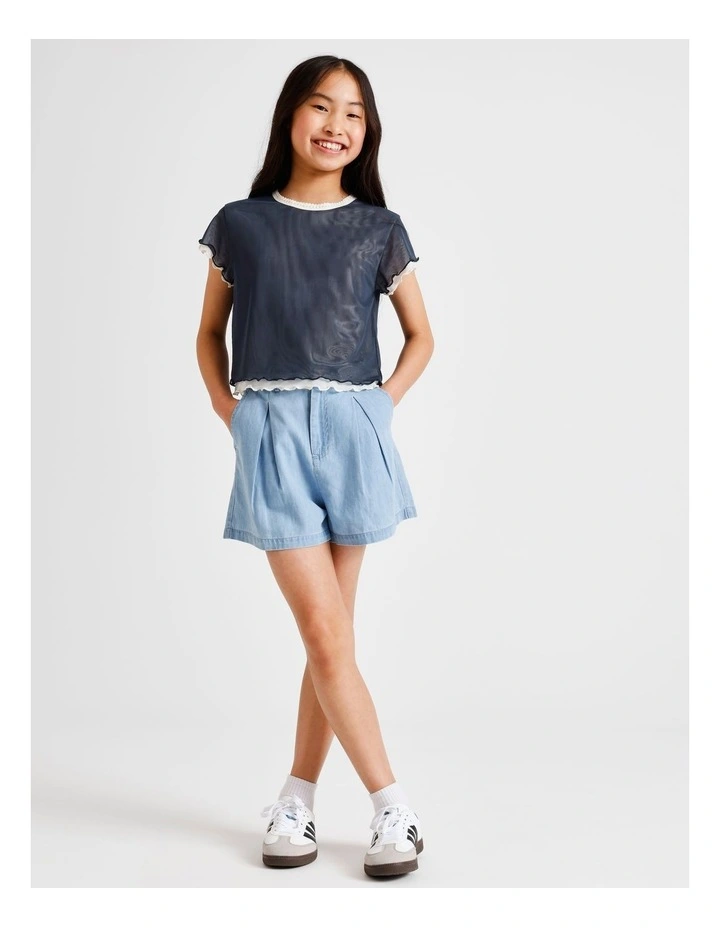 Short Sleeve Mesh Tee in Navy and Ecru image 3