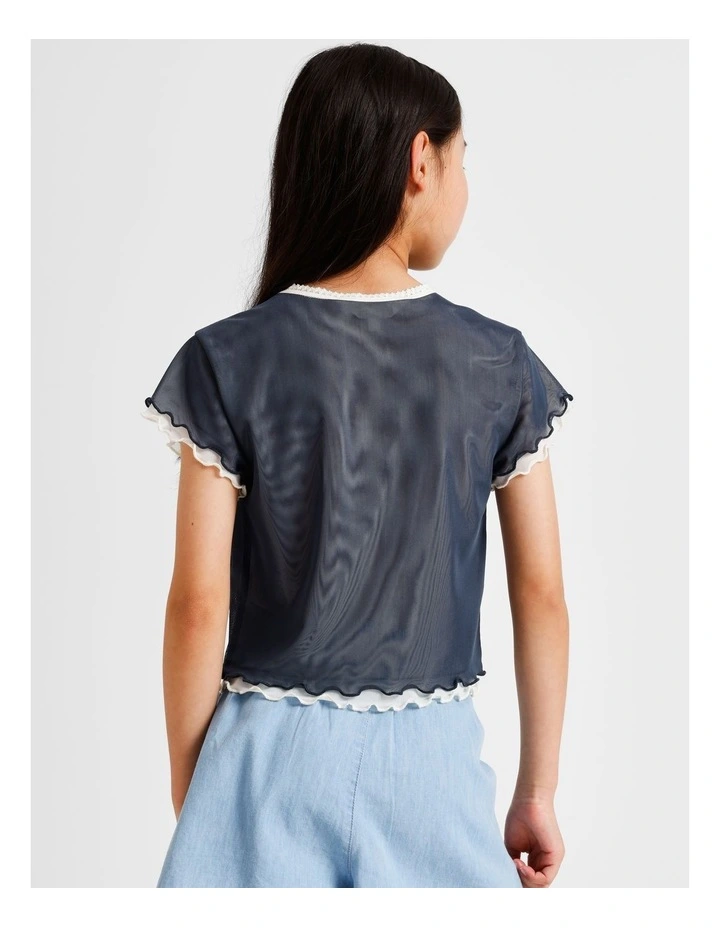 Short Sleeve Mesh Tee in Navy and Ecru image 5