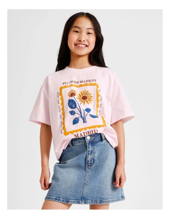 Short Sleeve Slouch Dad Tee in Flower Market and Pink image 2
