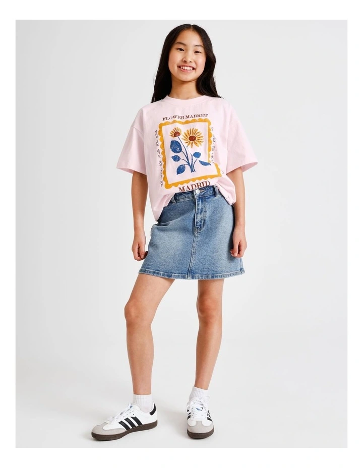 Short Sleeve Slouch Dad Tee in Flower Market and Pink image 3