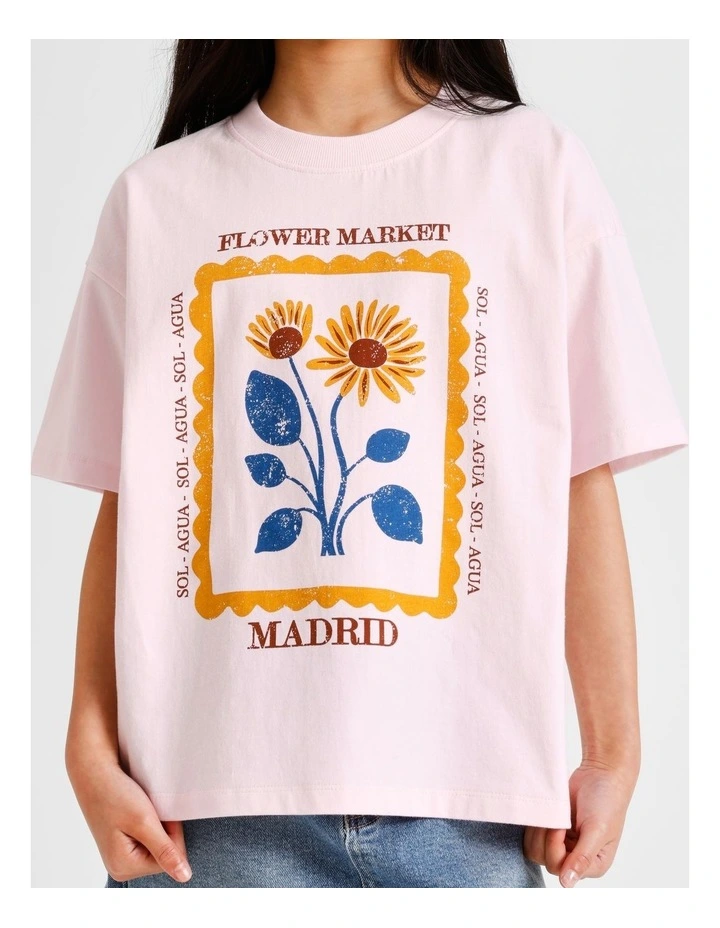 Short Sleeve Slouch Dad Tee in Flower Market and Pink image 4