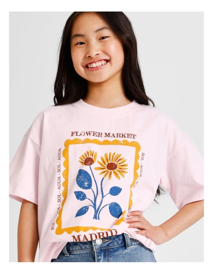 Short Sleeve Slouch Dad Tee in Flower Market and Pink image 6