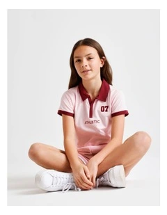 Short Sleeve Cropped Jersey Polo in Pink and Burgundy