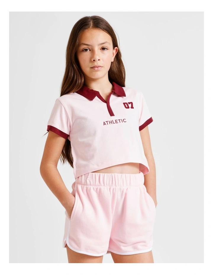 Short Sleeve Cropped Jersey Polo in Pink and Burgundy image 2