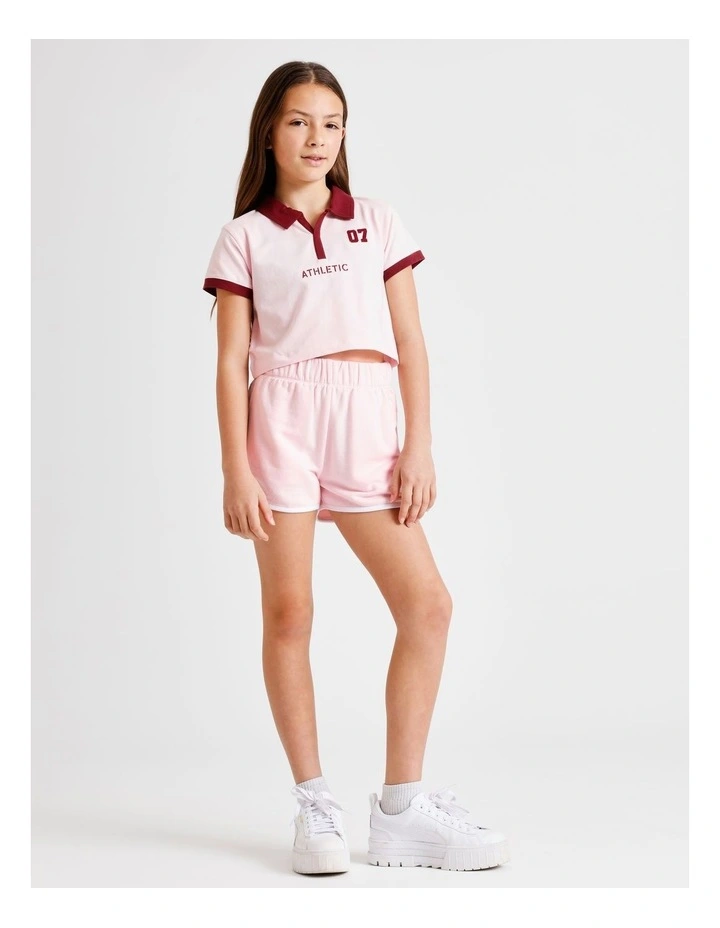 Short Sleeve Cropped Jersey Polo in Pink and Burgundy image 3