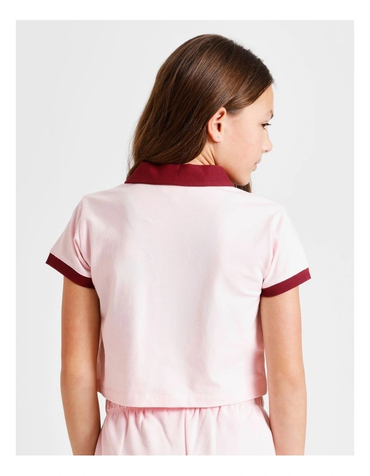 Short Sleeve Cropped Jersey Polo in Pink and Burgundy image 5