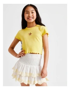 Short Sleeve Rib Top with Cut Out in Yellow